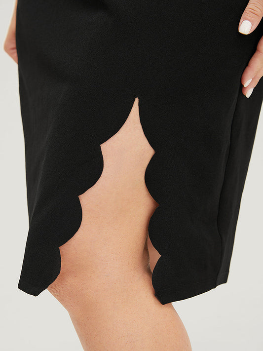 Solid Bodycon Split Hem Scalloped Trim Tank Dress