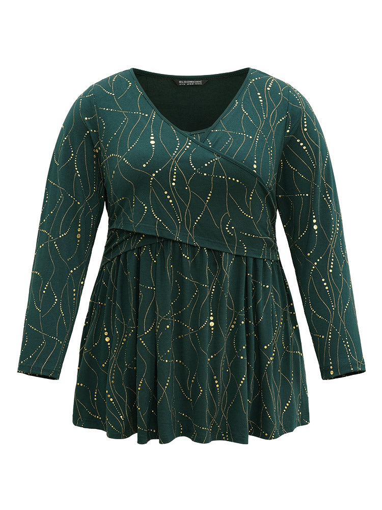 Polka Dot Crossover Ruffle Hem T-shirt