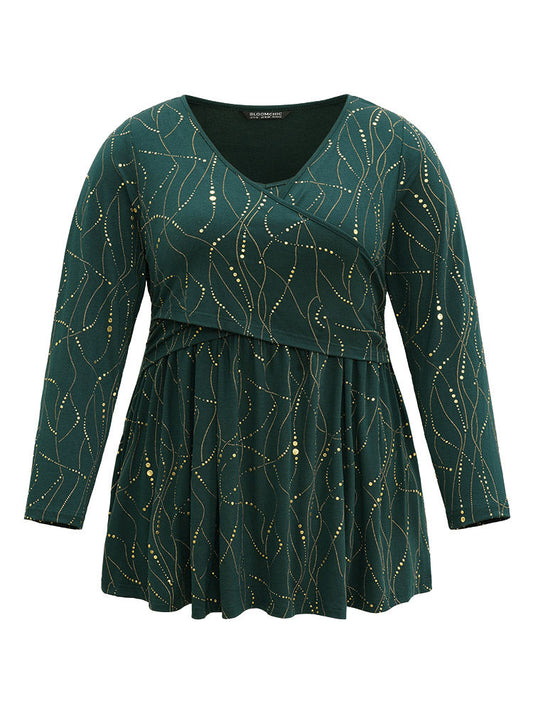 Polka Dot Crossover Ruffle Hem T-shirt