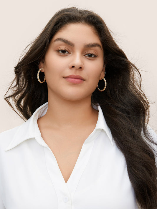 Rhinestone Patchwork Geometric Metal Detail Hoop Earrings