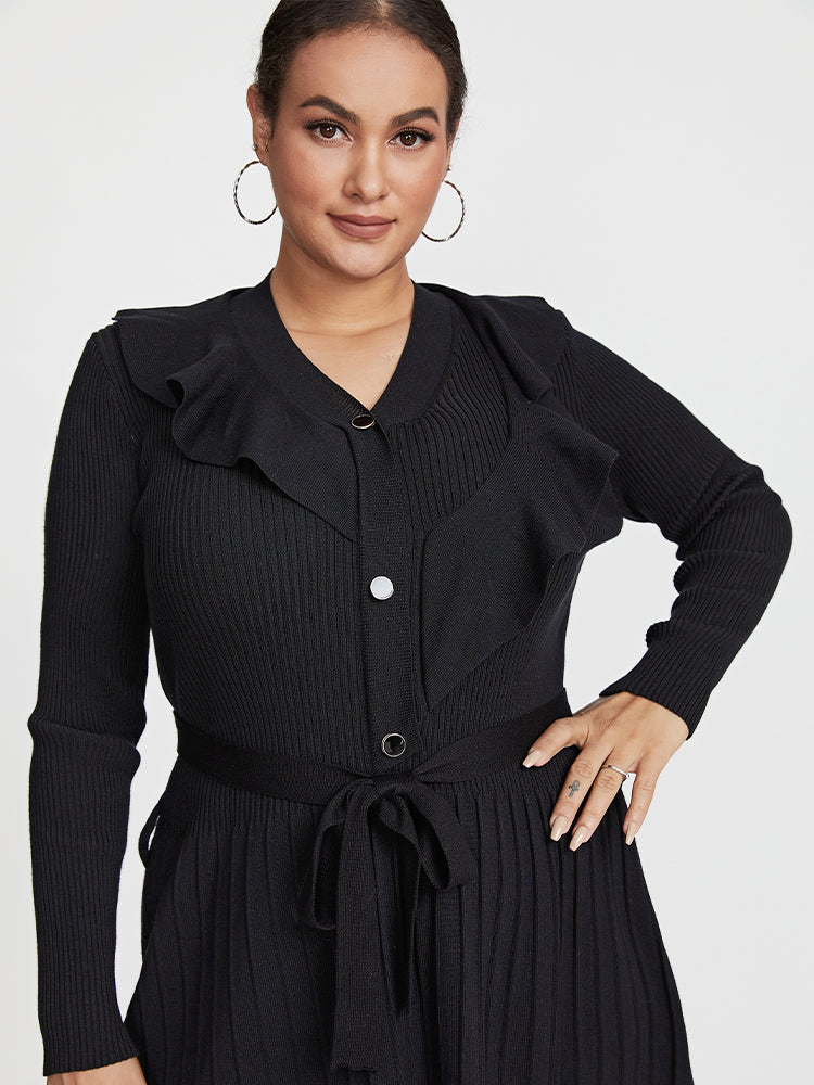 Ruffles Pleated Knot Sweater Dress