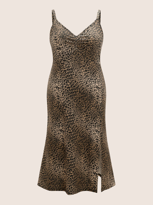 Leopard Print Split Hem Cami Sleep Dress