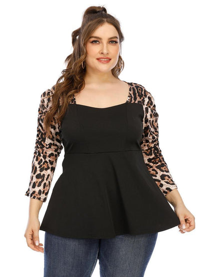 Leoprad Patchwork Square Collar T-shirt