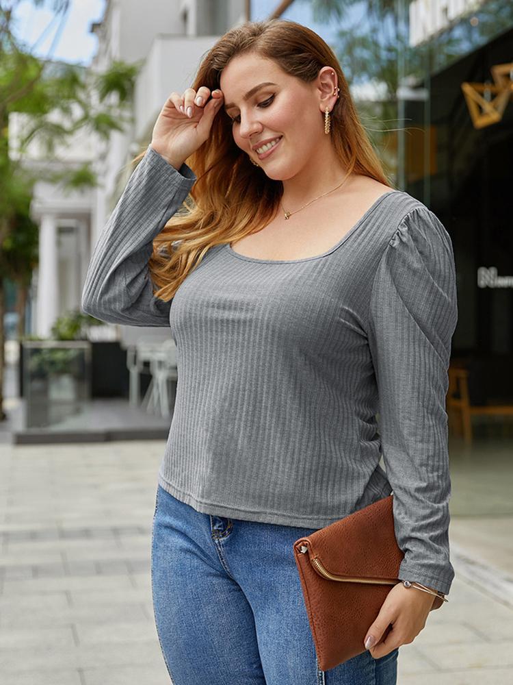 Basic Square Collar Knit T-shirts