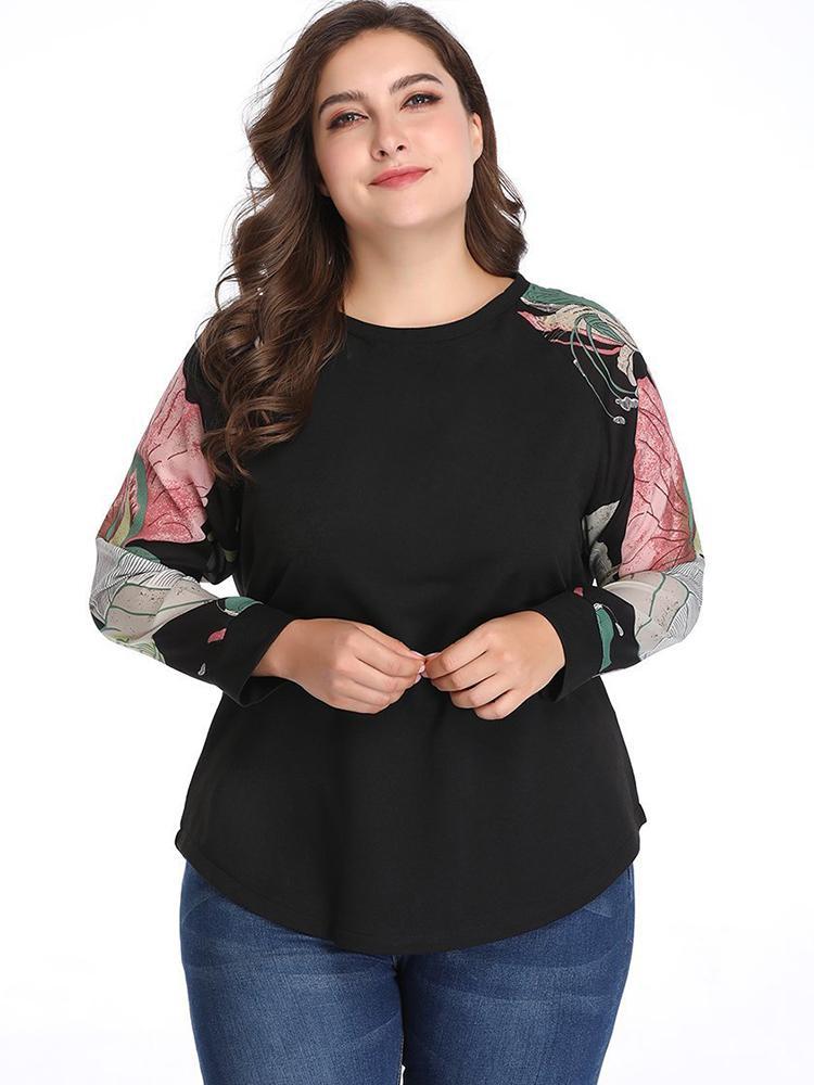 Printed Raglan Sleeves Round Neck T-shirt