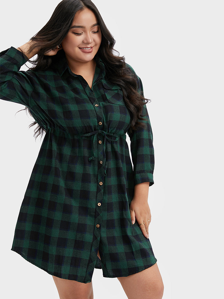 Plaid Button Shirt Dress