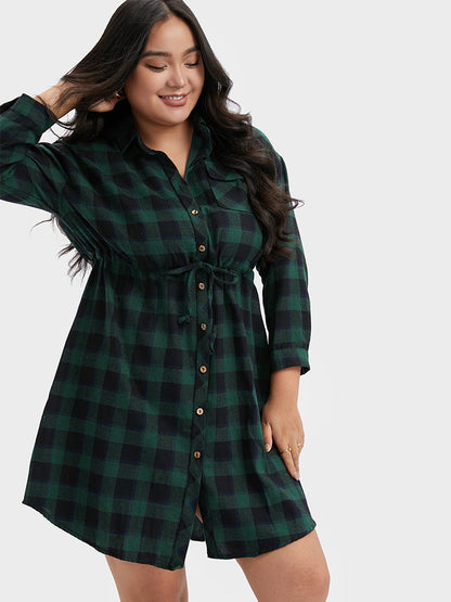 Plaid Button Shirt Dress