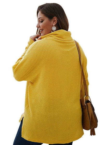 Turtleneck Waffle Solid Color Knit Top