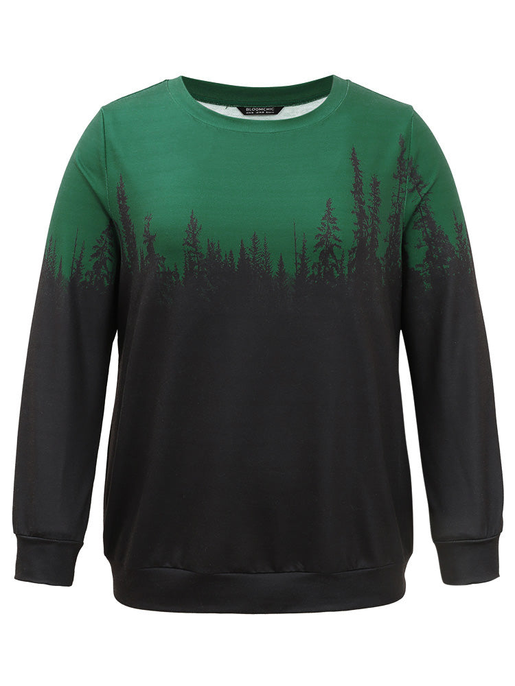 Ombre Forest Contrast Crew Neck Sweatshirt