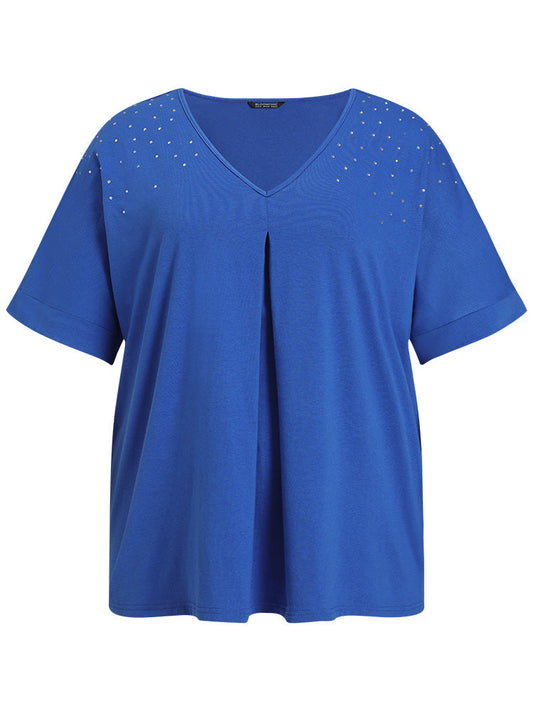 Plain Rhinestone Dolman Sleeve Cut Out T-shirt
