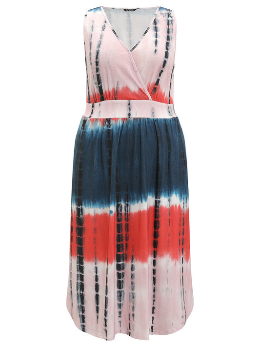 Tie Dye Pocket Wrap Arc Hem Tank Dress