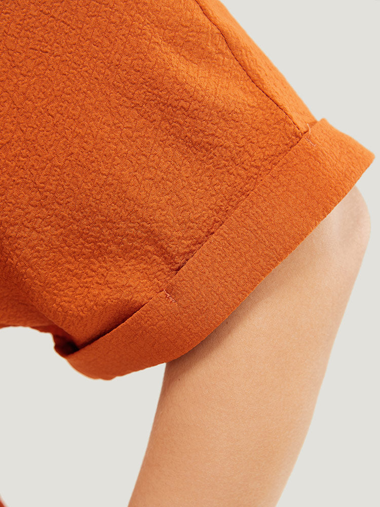 Solid Pocket Button Up Roll Dolman Sleeve Romper