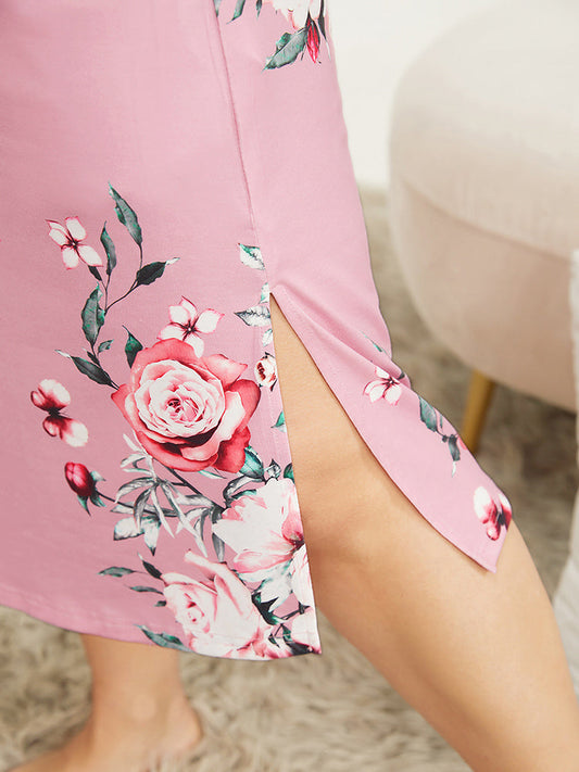 Floral Print Split Hem Pocket Cami Night Dress