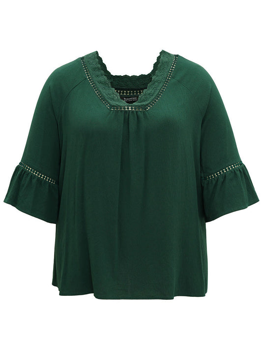 Lace Panel Hollow Out Bell Sleeve Blouse