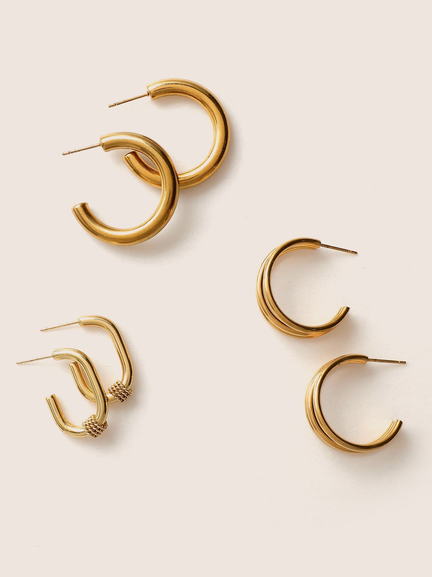 3 Pairs Minimalist Geometric Hoop Earrings