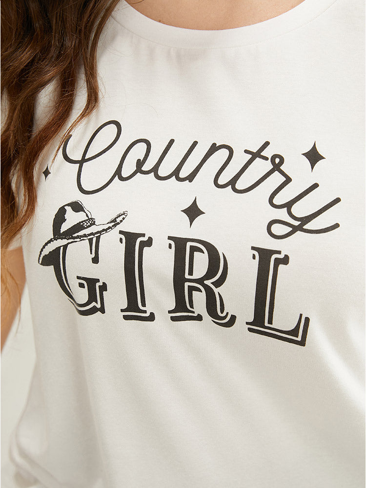 Star & Letter Print Crew Neck T-shirt