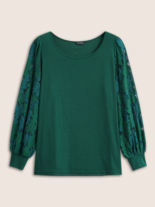 Solid Plants Guipure Lace Gathered T-shirt