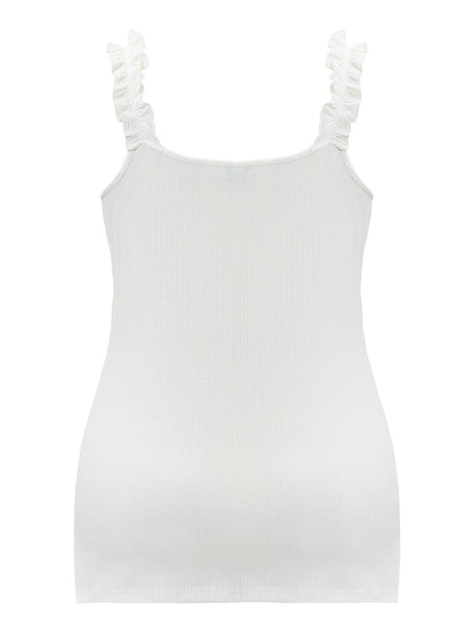 Solid Rib Knit Ruffle Trim Cami Top