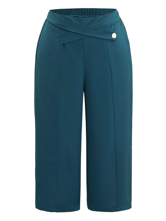 Anti-Wrinkle Solid Metal Detail Drape Pants