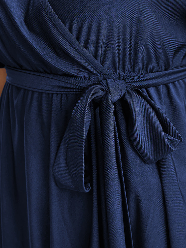 Solid Ruffles Cut Out Wrap Belted High Low Hem T-shirt