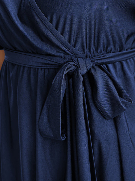 Solid Ruffles Cut Out Wrap Belted High Low Hem T-shirt