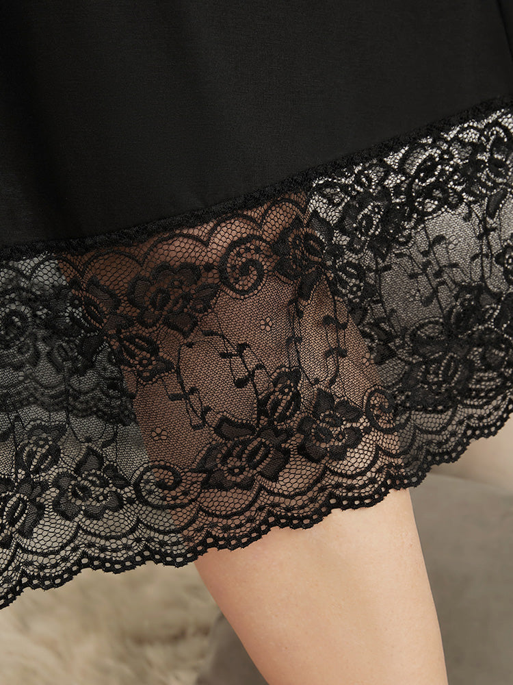 Solid Sleeveless Contrast Lace Night Dress