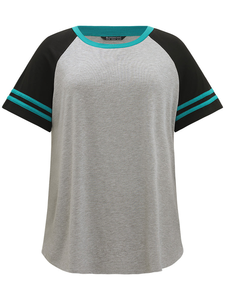 Striped Patchwork Contrast Raglan Sleeve T-shirt