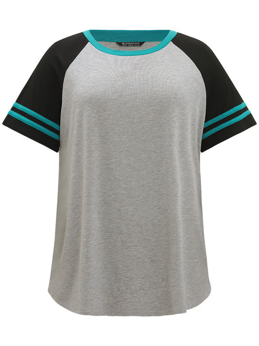 Striped Patchwork Contrast Raglan Sleeve T-shirt