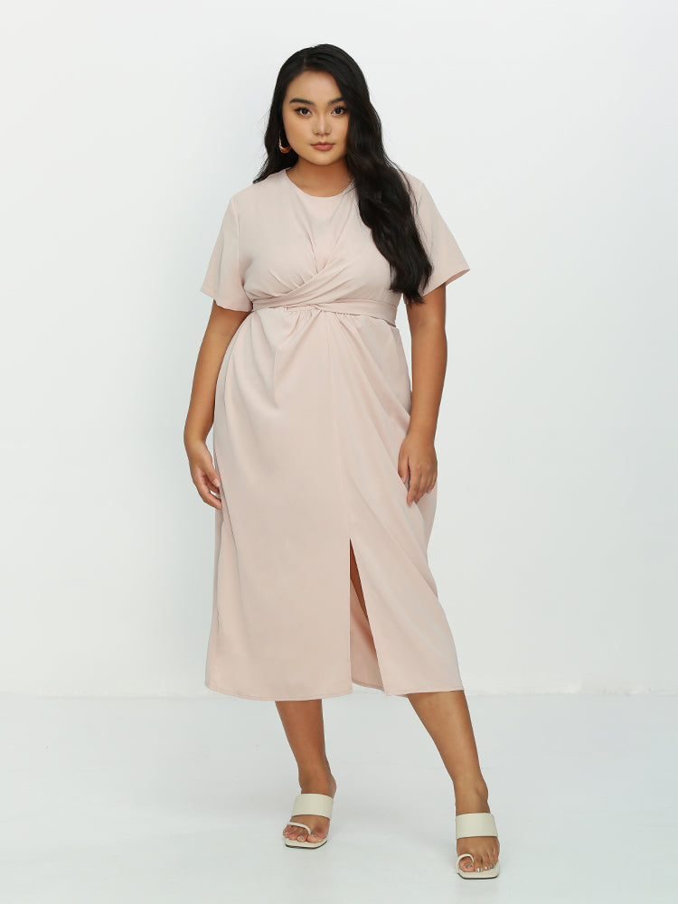 Bowknot Waist Ruched Split Hem