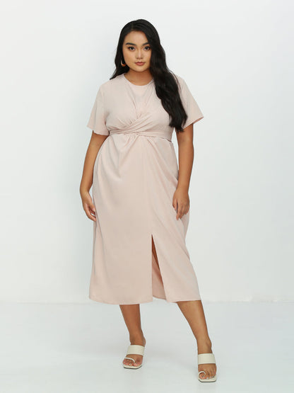 Bowknot Waist Ruched Split Hem
