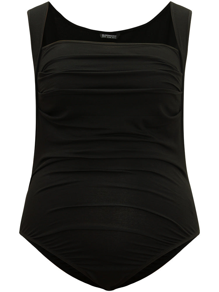 Plain Ruched Tank Square Neck Bodysuit