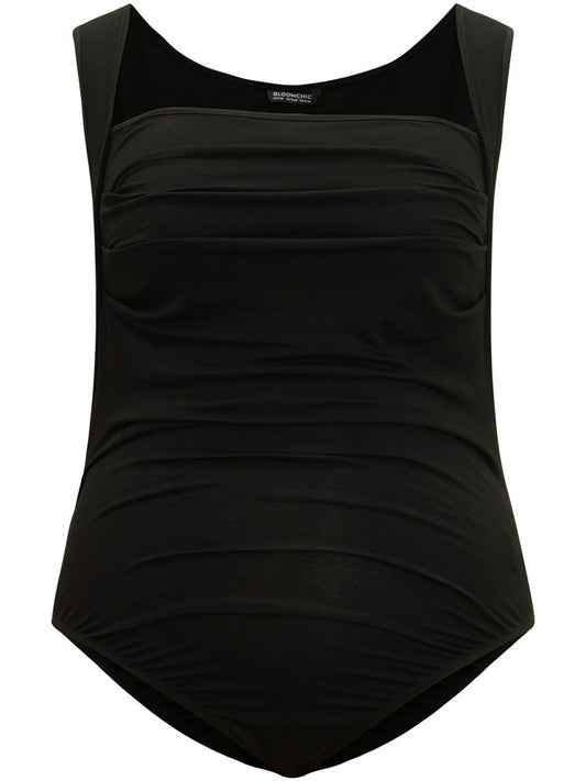 Plain Ruched Tank Square Neck Bodysuit