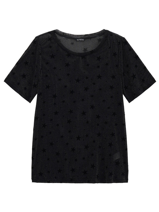 Glitter Star Print Mesh T-shirt