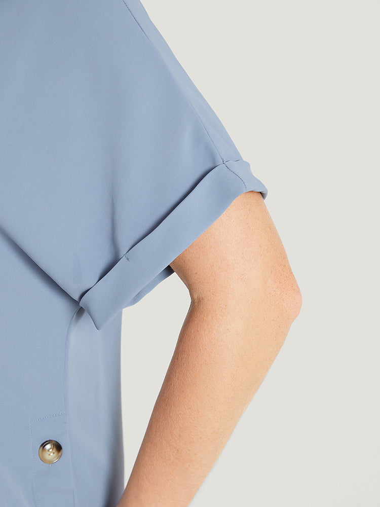 Solid Roll Batwing Sleeve Button Detail Blouse