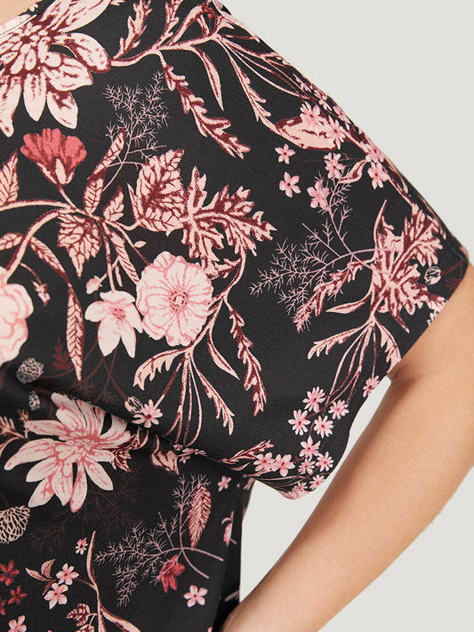 Floral Dolman Sleeve Crew Neck T-shirt