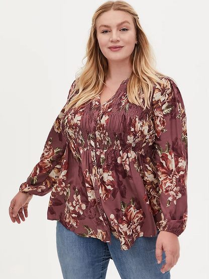 Floral Printed Shirred Blouse