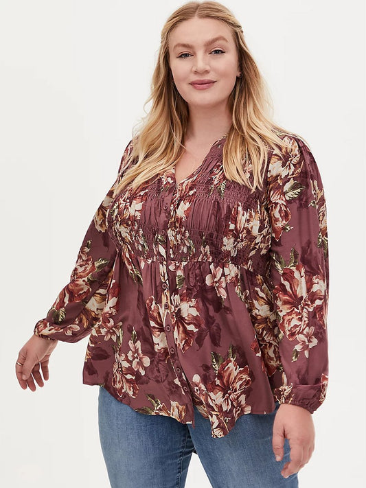Floral Printed Shirred Blouse