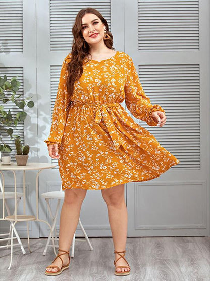 Ditsy Printed Belt Dress