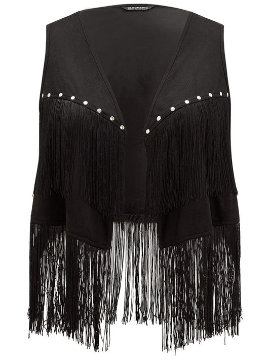 Plain Tassel Trim Rivets Sleeveless Jacket