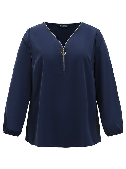 Static-Free Plain Zipper Elastic Cuffs Blouse