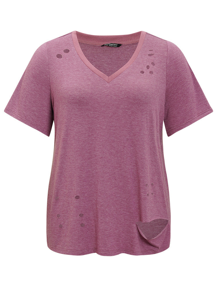 Plain Contrast Trim Ripped Detail Vintage T-shirt