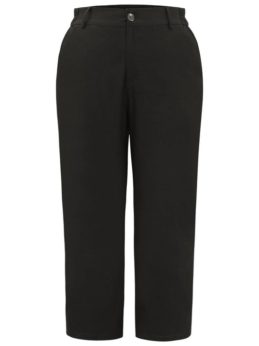 Solid Button Up Straight Leg Pants