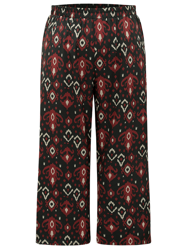Moroccan Print Elastic Waist Wide Leg Pants