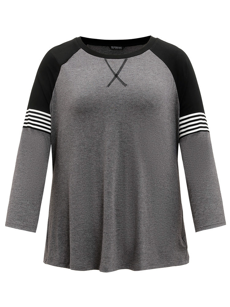Striped Contrast Raglan Sleeve T-shirt