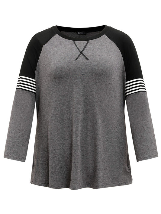 Striped Contrast Raglan Sleeve T-shirt