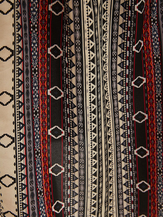 Striped Geometric Pocket Frill Trim Elastic Waist Skirt