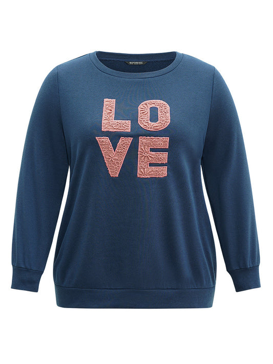 Love Embroidered Patch Crew Neck Sweatshirt