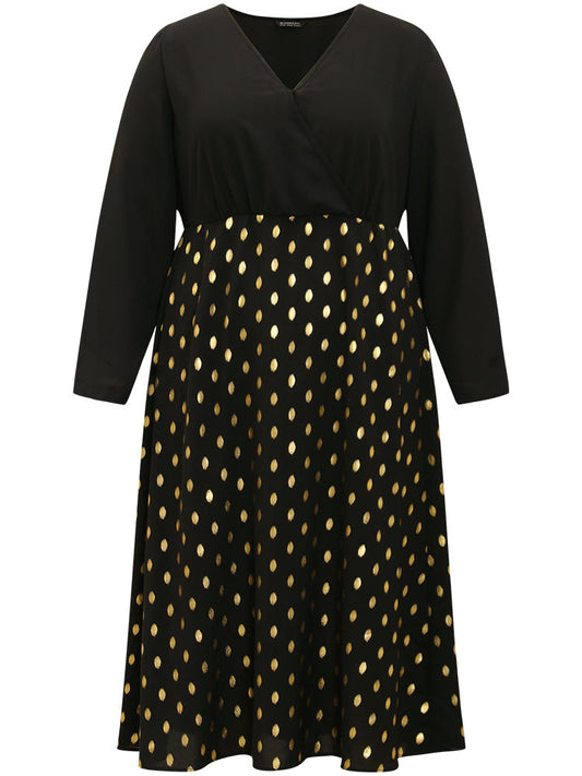 Glitter Polka Dot Pocket V Neck Dress