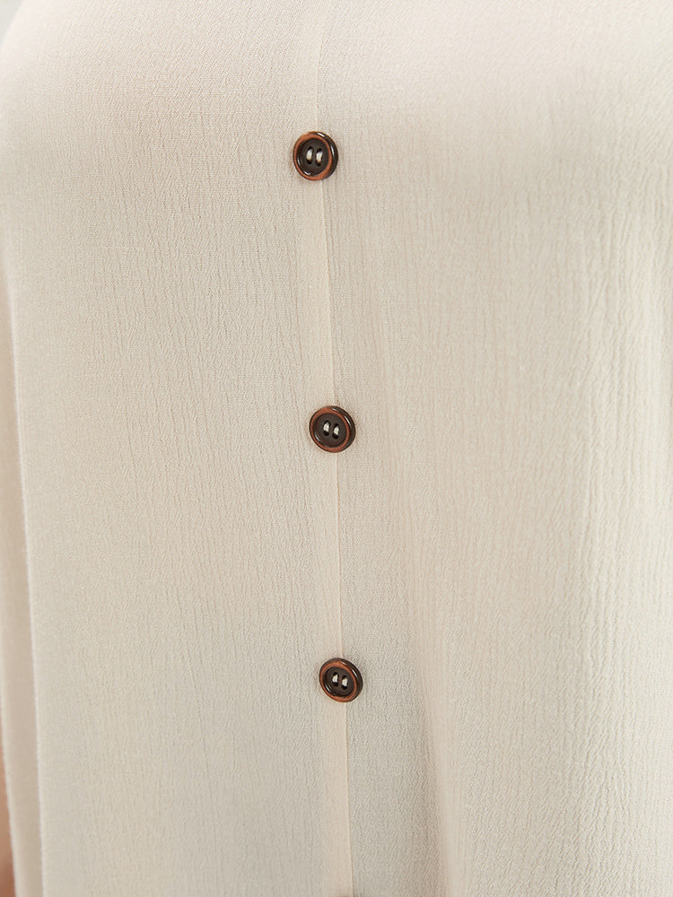 Solid Button Detail Crochet Lace V Neck Blouse