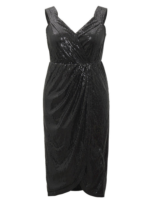 Sequin Overlap Collar Backless Cami Dress